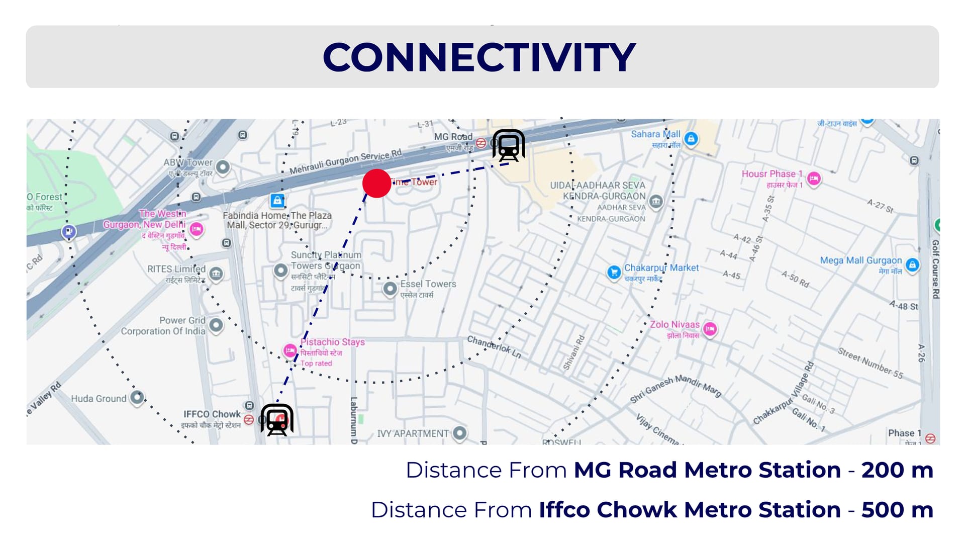 Location map — MG Road metro connectivity